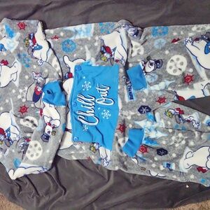 Frosty The Snowman Adult Onesie Pajamas Fleece W/ Flap Size L